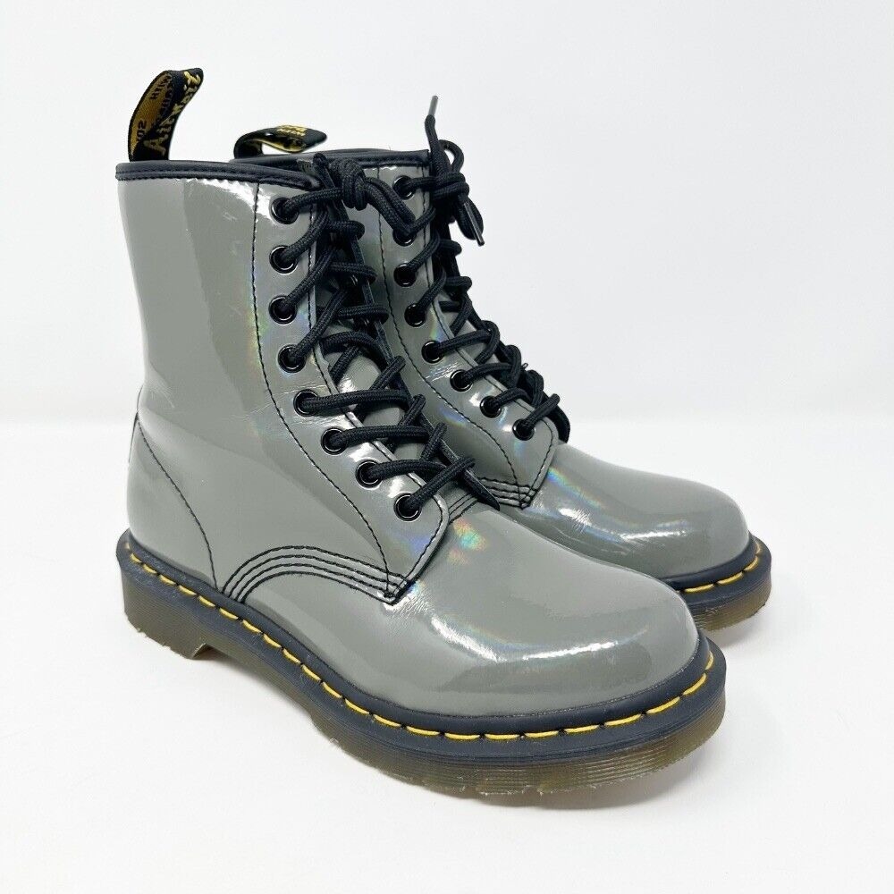 Dr. Martens Women's 1460 YS Grey Patent Leather Lace Up Boots Size 7
